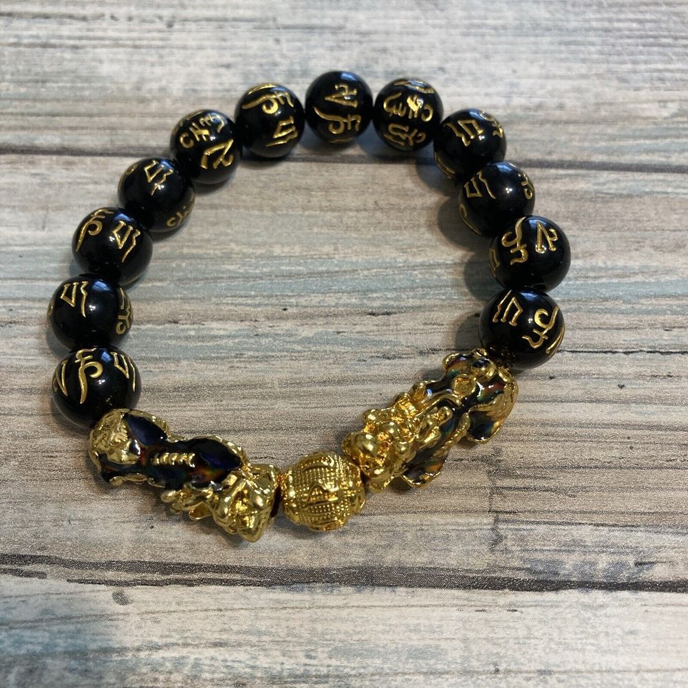 Dragon PI Xiu‎ Feng Shui Bracelet Gold Black Stretch